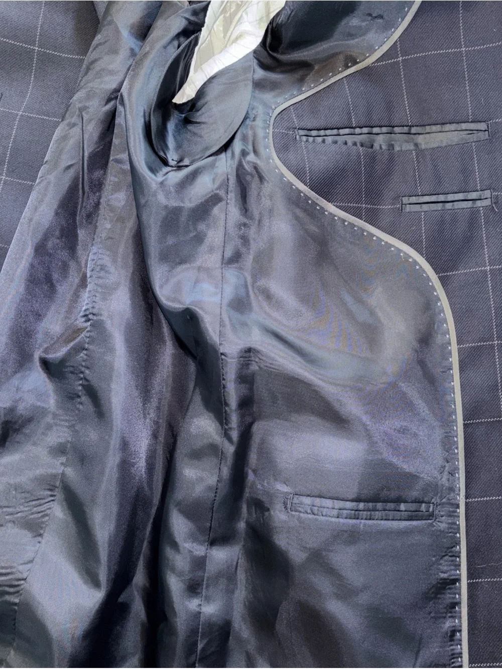 Paul Fredrick Navy Windowpane Sport Coat/Blazer  💯 Wool Sz 42R